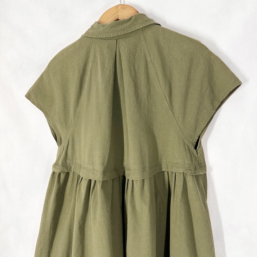 Free People Cotton Ronnie Short Sleeve Olive Green Button Down Dress Size Medium - Picture 9 of 12